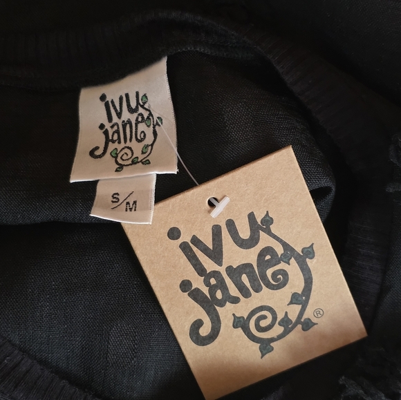 Ivy Jane NWT black sheer mesh pom dot long sleeve top S/M artsy boho chic - Picture 6 of 7